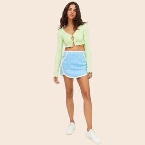 Urban Outifitters UO Picnic Dolphin Hem Blue & White Mini Skirt Size XS